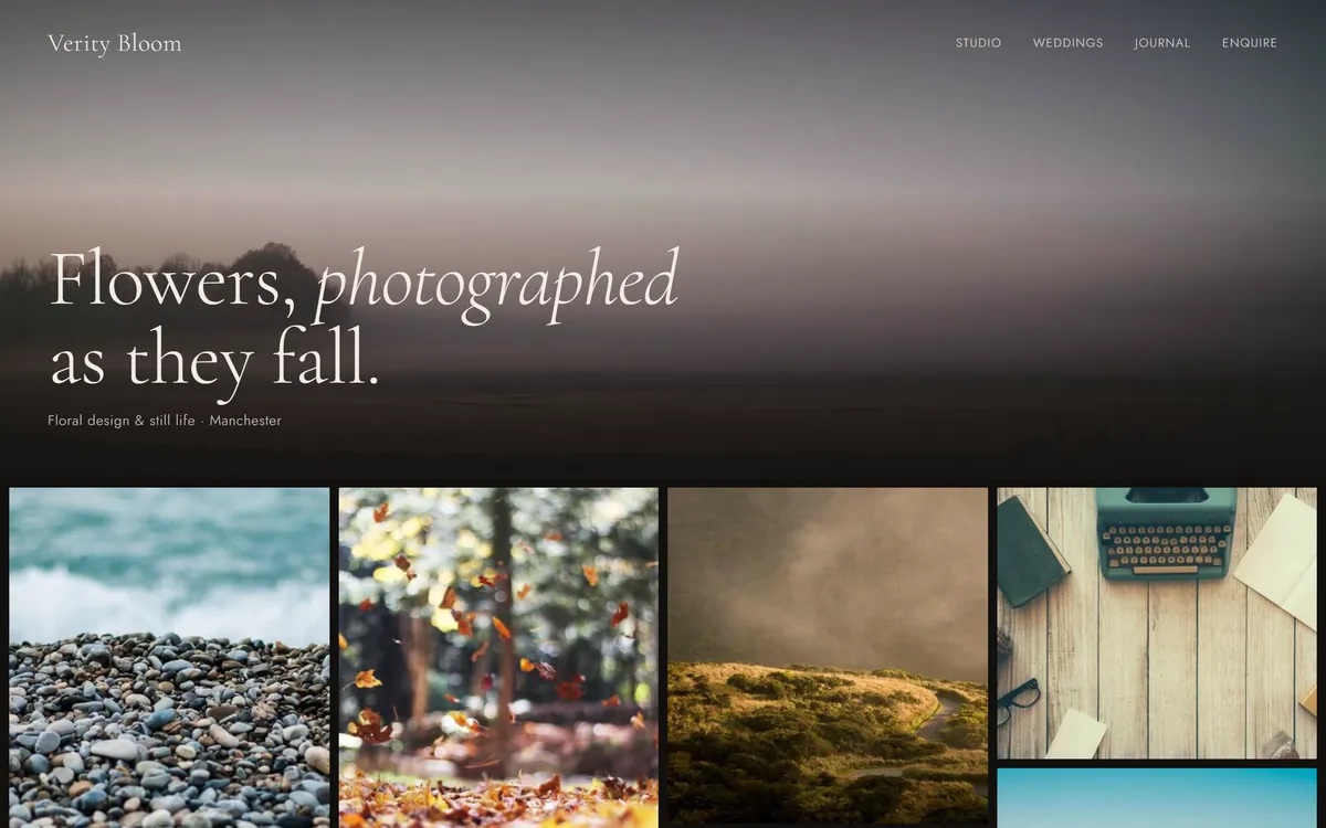 Example website for Verity Bloom, a fictional photo-heavy business